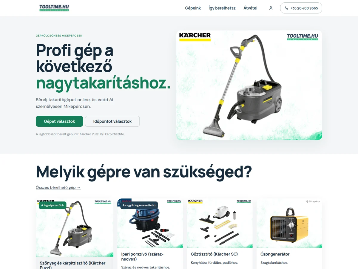 A ToolTime friss weboldala, képernyőkép 2026. október 20.