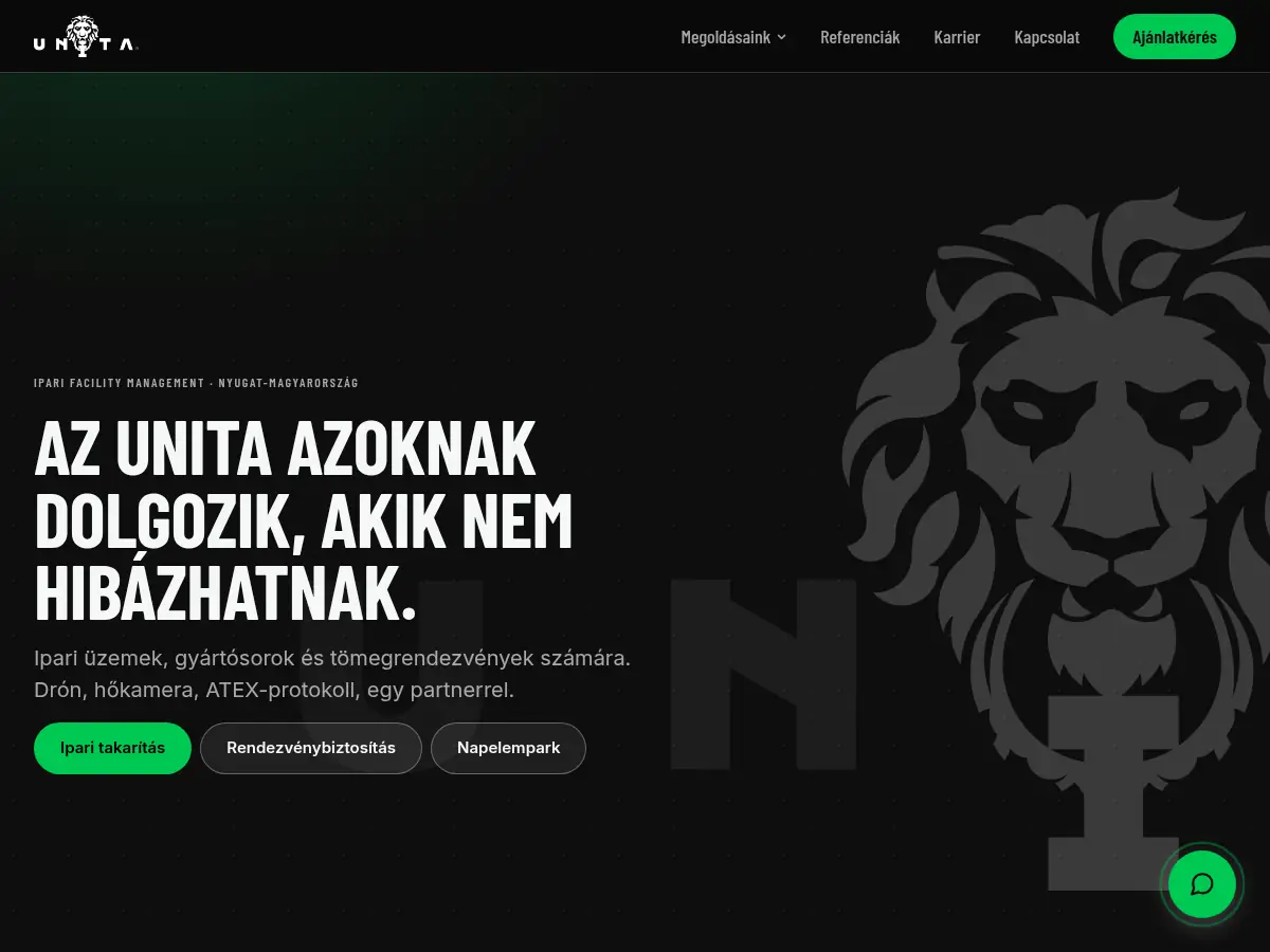 UNITA élő weboldalának képernyőképe